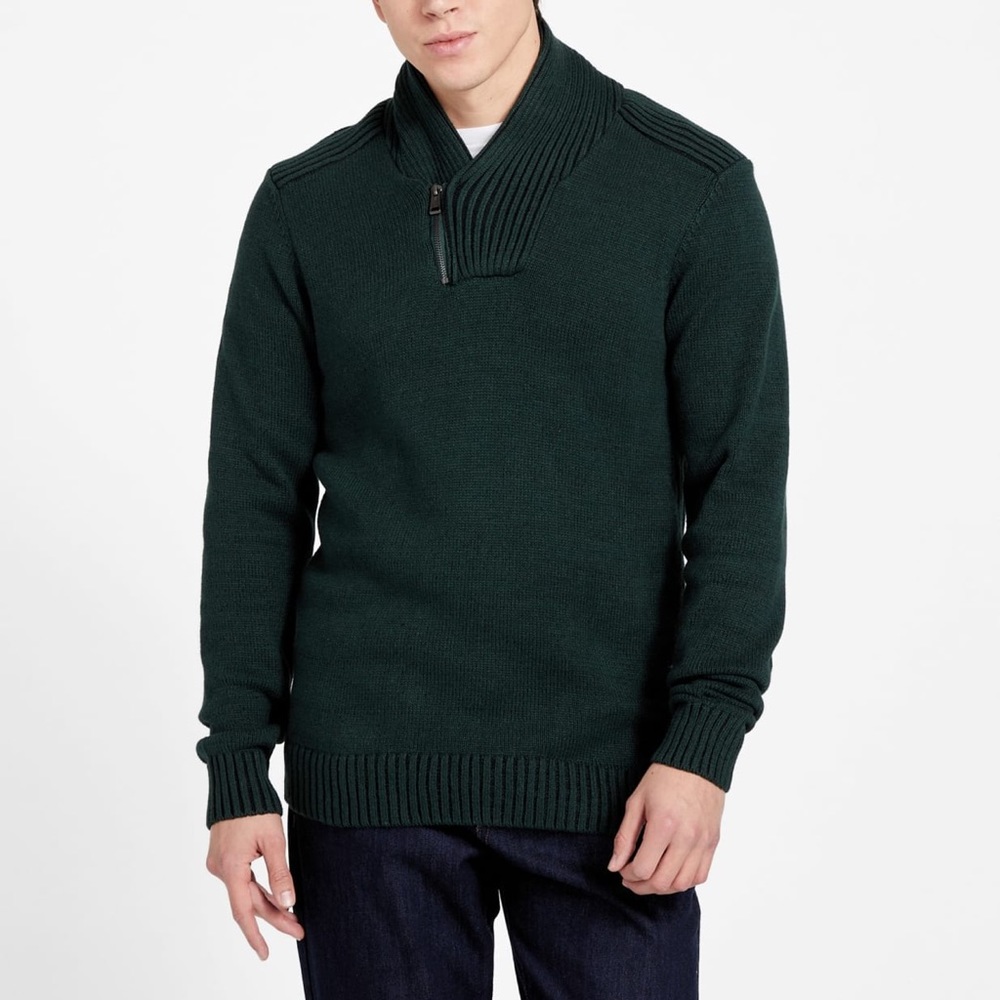 Guess Men’s Cleo Shawl Collar Zip Sweater In Chenille Green
